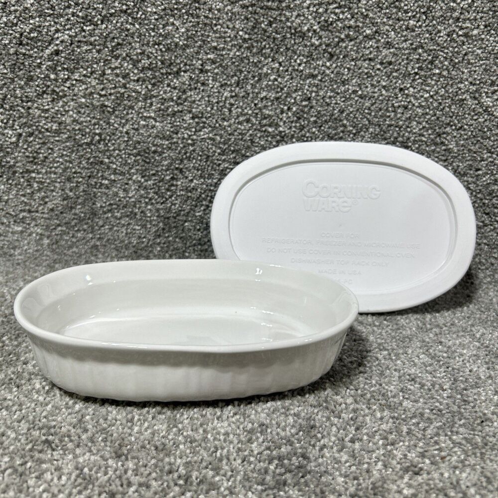Corning Ware French White Individual Casserole Dish & Plastic Lid 15oz Oval